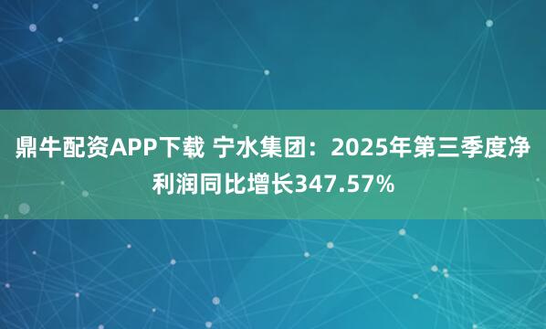 鼎牛配资APP下载 宁水集团：2025年第三季度净利润同比增长347.57%