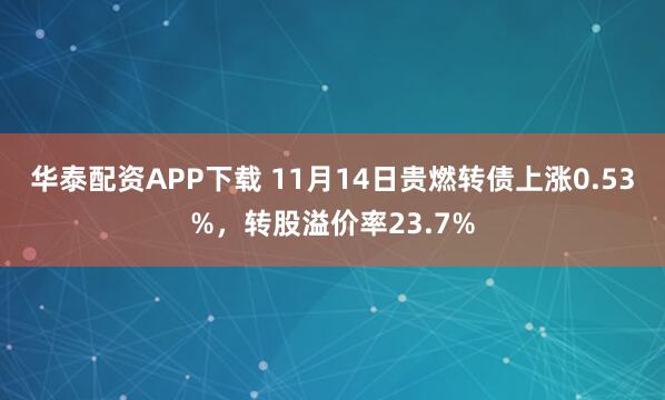 华泰配资APP下载 11月14日贵燃转债上涨0.53%，转股溢价率23.7%
