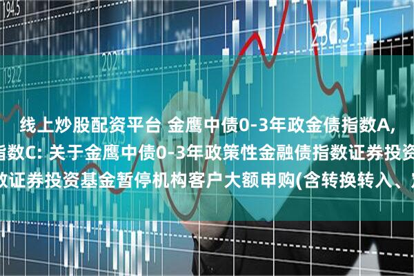 线上炒股配资平台 金鹰中债0-3年政金债指数A,金鹰中债0-3年政金债指数C: 关于金鹰中债0-3年政策性金融债指数证券投资基金暂停机构客户大额申购(含转换转入、定期定额投资)的公告